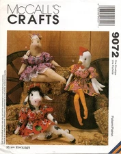 1997 Plush Toy Doll Cow Chicken Pig Sewing Pattern McCall's 9072 New OOP