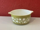 Vtg Lime Green Pyrex Spring Blossom Crazy Daisy Casserole No Lid 3.5” Tall