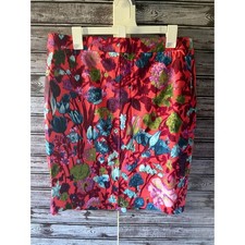 J.Crew Women's Pencil Skirt Size 12 Coral Red Floral Back Zipper Slit