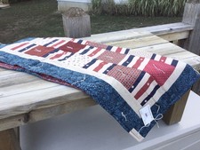 Homemade Patriotic Flag Style Project Linus Lap Quilt Throw Blanket 41x32