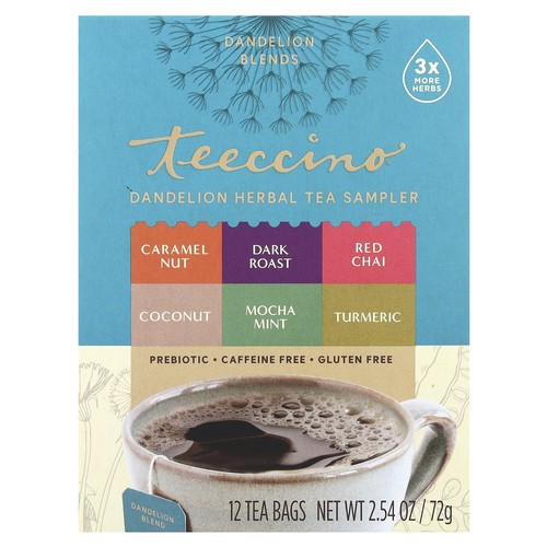 Dandelion Herbal Tea Sampler, 6 Flavors, Caffeine Free, 12 Tea Bags, 2.54 oz (72
