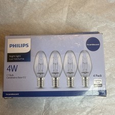 Philips C7 Night Light Bulb 4 Watt 120V Pack Of 4 New Candlebra E12 Base