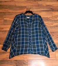 J Jill Womens Long Sleeve Full Button Front Blouse Size M Plaid Lightweight