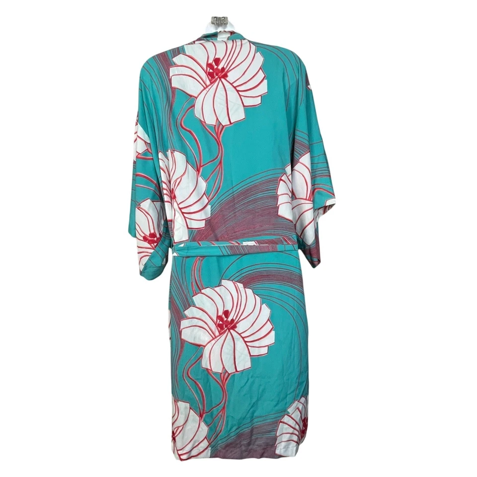 Natori Turquesa Floral Kimono Vestido Bata Conjunto Corbata Ligera Ropa de Salón Talla L/XL Foto 3 de 4