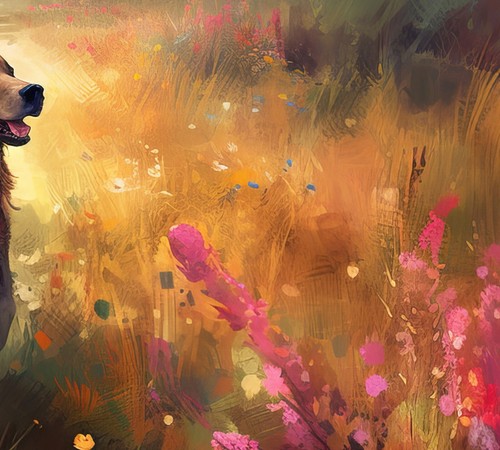 Joyful Wanderer: Golden Retriever in Meadow Oil Painting Print 5" x 7" - Picture 5 of 6