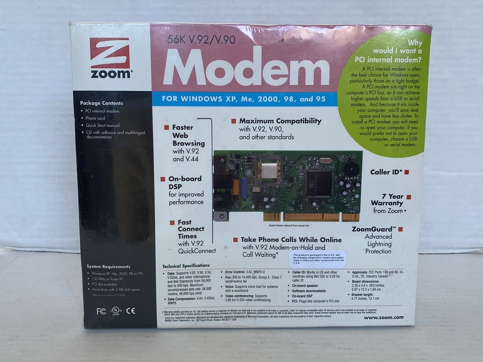 Zoom 56K V.92/V.90 Modem for Windows XP, Me, 2000, 98 and 95 PCI Internal - Image 2 of 4