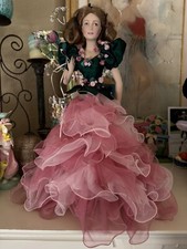 Franklin Mint Bisque Porcelain 20" The Rose Princess in Green  Pink Dress w/Box