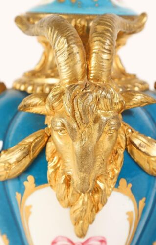 Pair Sevres Louis XV Style Bleu Celeste Porcelain and Ormolu Vases / Urns - Picture 9 of 17