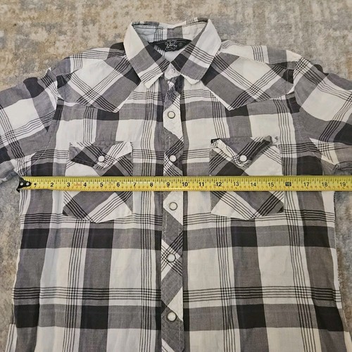 Salt Valley Western Men's Small Gray White Plaid Pearl Snap Short Sleeve Shirt - Picture 4 of 6