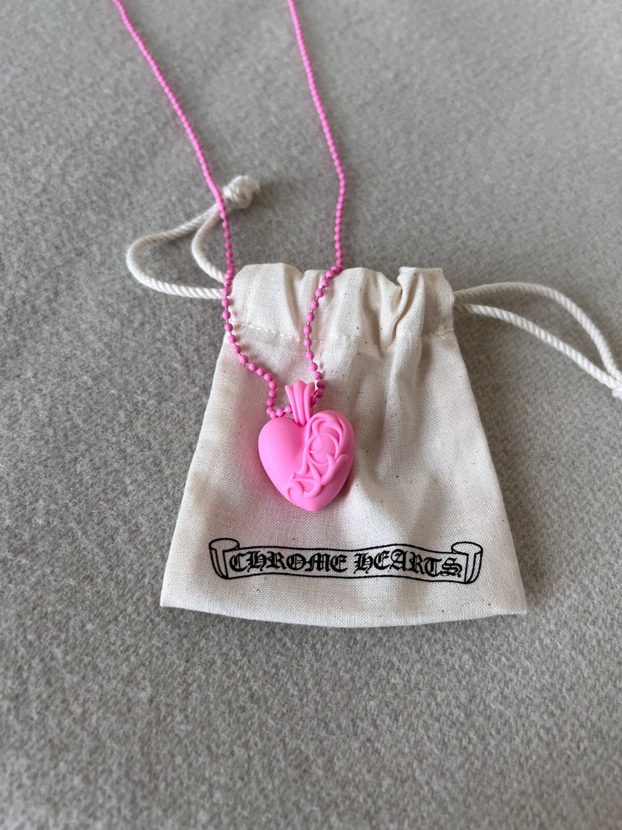 Chrome Hearts CH Heart Silicone Necklace Pink NEW