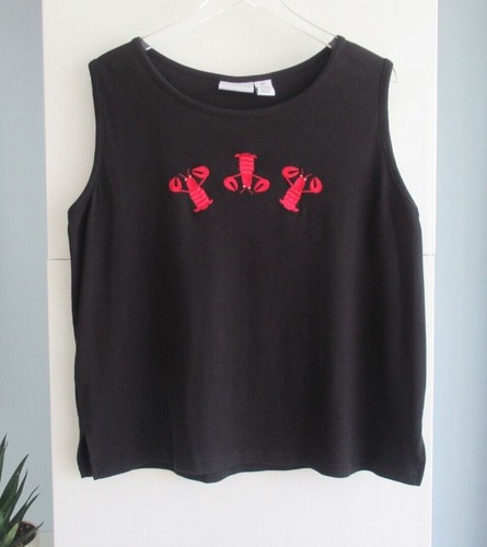 K.T. Canotta sportiva maglietta XL aragoste ricamate, nera nuova senza etichette - Foto 1 di 8