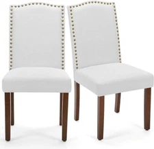 Upholstered Dining Chair Modern Fabric Dining Room Nailhead Trim Wood Legs Chair