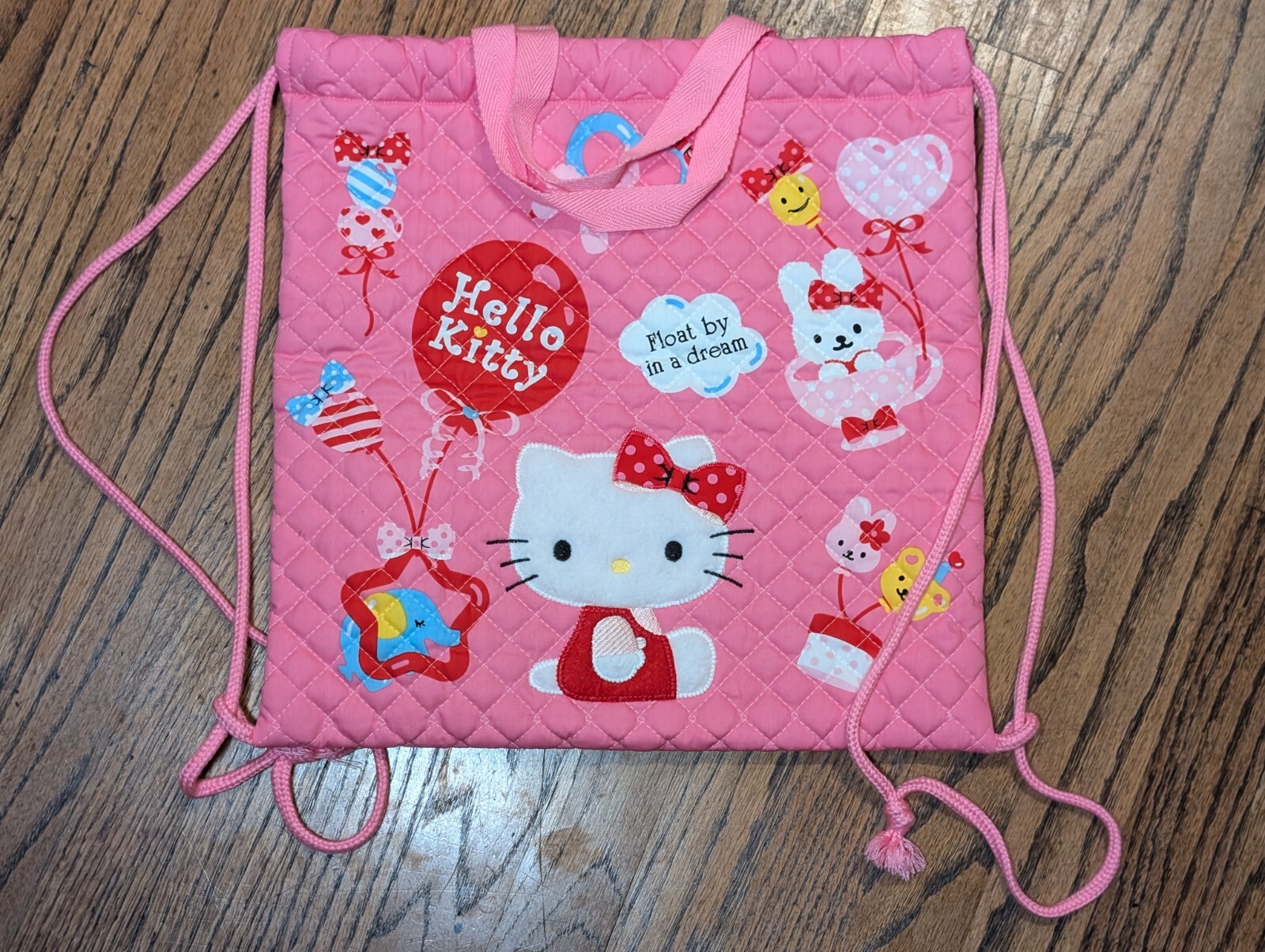 Hello Kitty  Quilted String Pink Backpack Bag Vintage