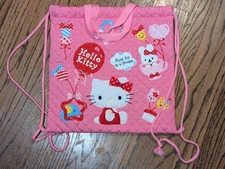 Hello Kitty  Quilted String Pink Backpack Bag Vintage