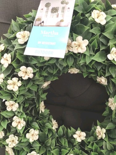 Martha Stewart WREATH GARDENIA FERN IVORY topiary kissing UV 24-26" NEW X-Large - Picture 2 of 23