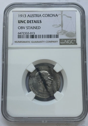 1913, Austria, Franz Josef I. Beautifully Toned Silver 1 Corona Coin. NGC UNC