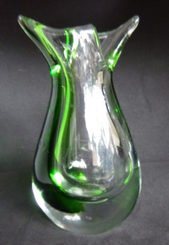 Oball Murano Art Glass Sommerso Fishtail Vase Luigi Onesto Green to Clear - Picture 9 of 11