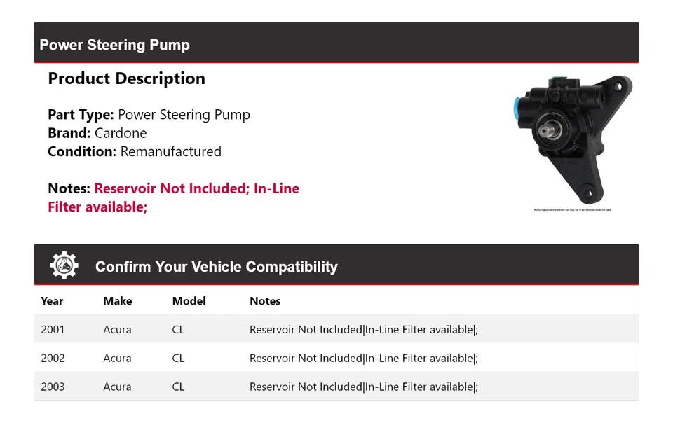 Bomba de direção hidráulica Cardone 2002 Acura CL 2001-2003 - Imagem 2 de 4