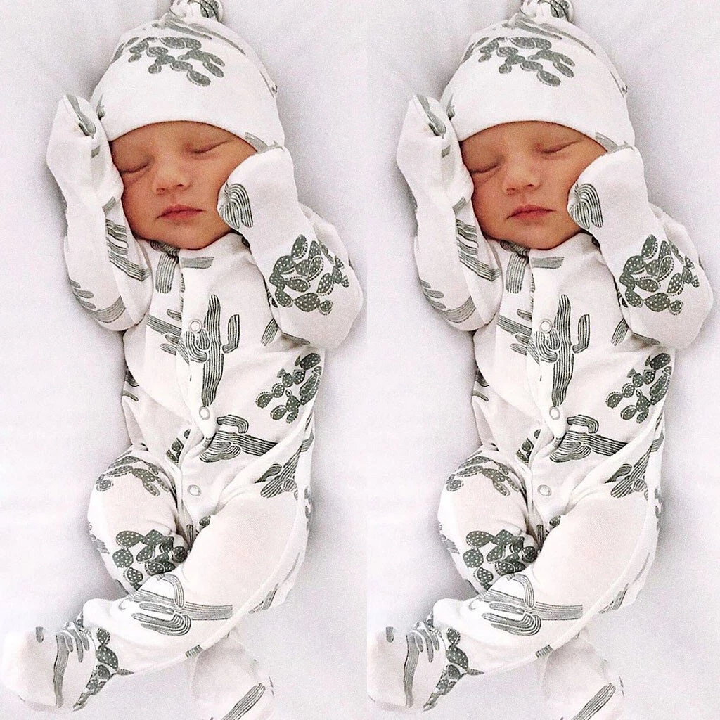 Newborn Infant Baby Boy Girl Floral Romper Jumpsuit Sleepwear Hat
