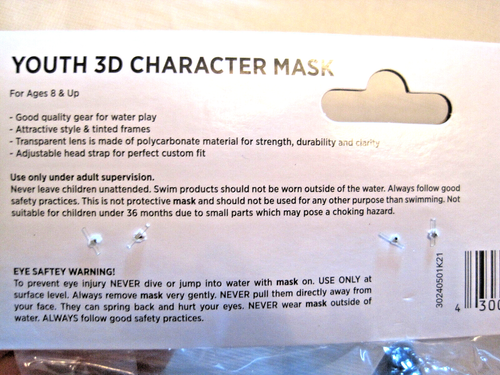 Two 3D Character Swim Masks Youth Ages 8+ Gray Shark & Princess Pink Goggles - Picture 5 of 10