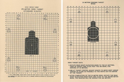 M16A1 (standard sights) / M16A2 Official DOD 25 Meter Zeroing 2 Sided ...