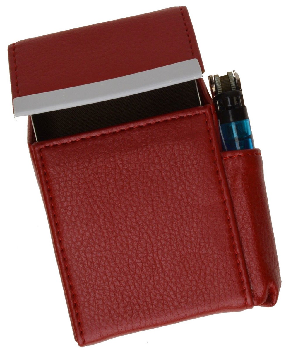 Wine Cigarette Leather Hard Case Lighter Pouch Clip Top Regular 100's Holder 