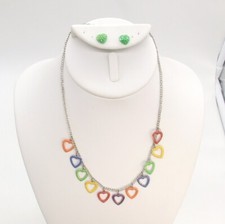 16" TCP The Children's Place Multicolor Glitter Enamel Hearts Necklace/Earrings