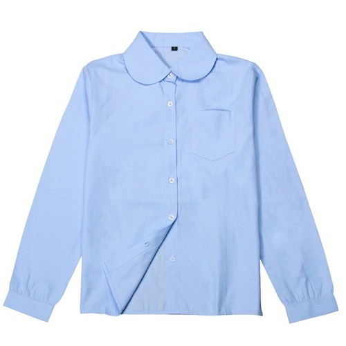 Girls Peter Pan Collar Long Sleeve School Shirt with two button Adjustable Cuff - Picture 14 of 20