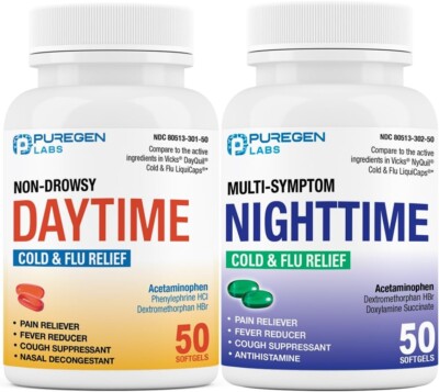 Puregen Labs Daytime and Nighttime Combo Pack, Cold and Flu Relief Medicine