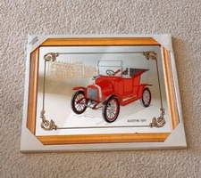 Vtg Red Classic Car Mirror Framed Picture Made In Hong Kong 1980s New