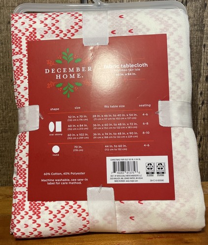December Home Fabric Tablecloth 60x84 Christmas Fair Isle Red White - Picture 2 of 4