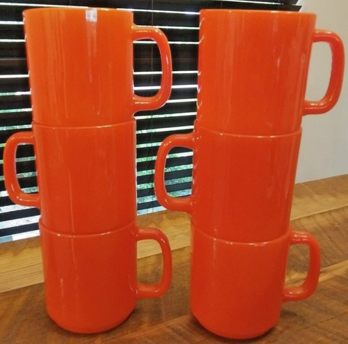 Vtg Glasbake Orange Milk Glass Stacking Coffee Mug Tea Cup USA Retro MCM