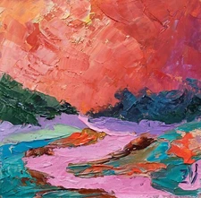 Landscape Painting Oil Original Art River Impressionism Sunset Hand Painted