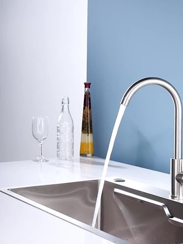 13.4in Matte Black / Chrome Bathroom Kitchen Swivel Single Handle Sink Mixer Tap - Video 1 of 1