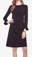 Ann Taylor Size X-small Dress Black Knit Fluted Long Sleeve Knee Length Stretch