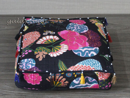 Indian Square Box Cushion Cover Floor Decorative Pillow Cotton Quilted Cushions - Picture 24 of 32
