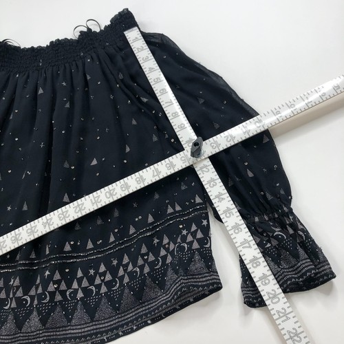 Blusa Pullover Joie Pequeña 100% Seda Gasa Hombro Descubierto Transparente Lentejuelas Negra - Imagen 6 de 17