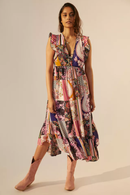 anthropologie ruffled midi dress Patchwork Ruffle Midi Dress by Anthropologie, Size: XXS Petite