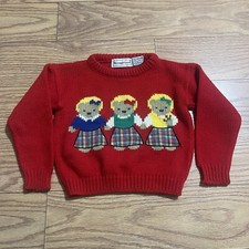 Vintage Hand Knit Teddy Bear The Eagle Eye Kids Knit Sweater 5/6