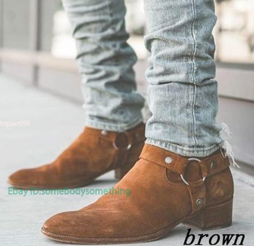 Mens Chelsea Boots Casual Boots Pointed Toe Ankle Boots Shoes Faux Suede Leather - Picture 6 of 15