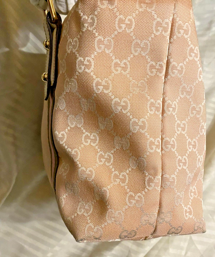 Authentic GUCCI GG Canvas Sherry Line Tote Bag Pink Khaki w/Leather Trim - Picture 8 of 15