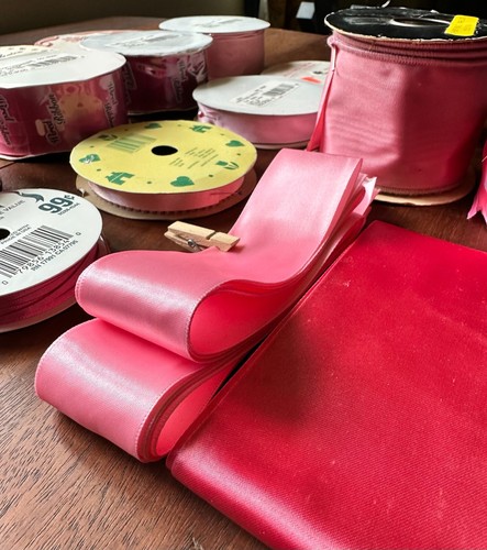 Large Lot Pink Ribbon Spools - Wired, Acetate, Satin - New Old Stock - Picture 18 of 18