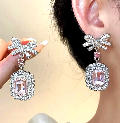 Conjunto de collar y pendientes gargantilla Betsey Johnson diamantes de imitación lazos rosas brillantes JOYA - Imagen 9 de 15
