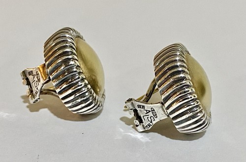 Italian Designer Alisa Sterling Silver 18K Matte Finish Grooved Edge Earrings - Picture 5 of 12
