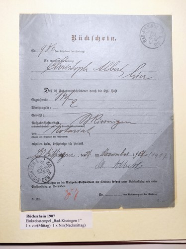 Bayern Heimatsammlung Bad Kissingen Postscheine, Rückscheine, Telegramme ab 1868 - Bild 18 von 24