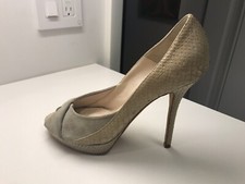 Christian Dior Gray Beige Snake Suede Leather Platform Heels 8 38