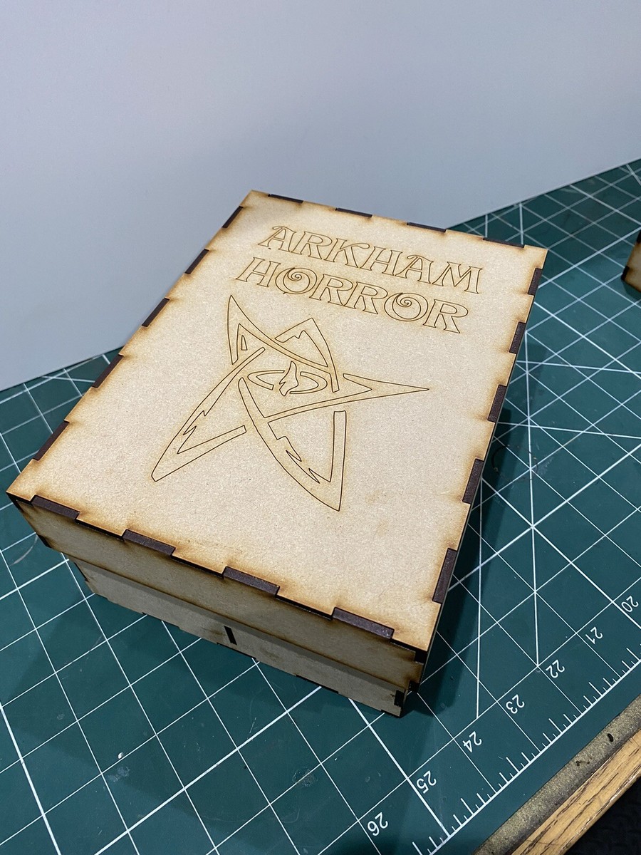 Arkham Horror Cards Storage Box 300+ Cards. Strong 3mm MDF Elder Sign Logo. 
