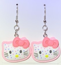 Silver Hello Kitty Cookie Drop Dangle Earrings 