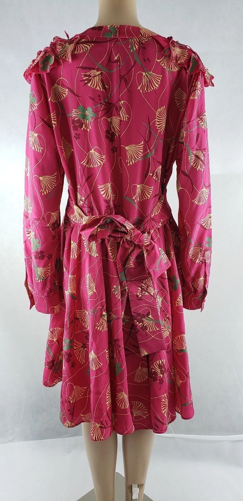 Abito Valentino nuovo con etichetta stampa loto seta scollo a V rosa taglia 12 $4980