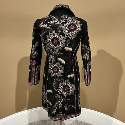 Biya Johnny Was Embroidered Wool Blend Coat Size S Brown Floral Print - Picture 4 of 14